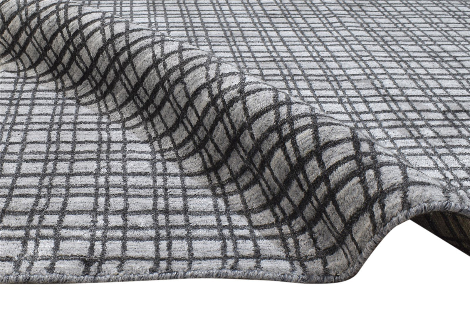 4' X 6' Rug Silk Charcoal Modern Handloom Scandinavian Plaids Room Size Carpet 7864159010965