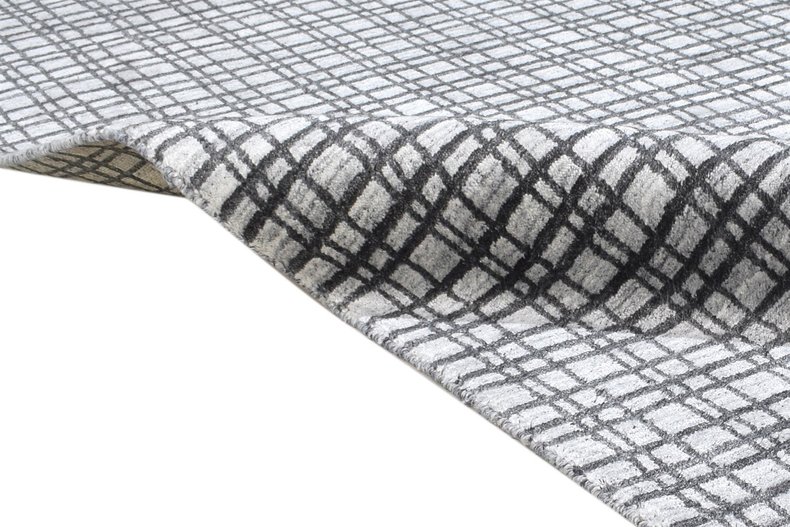 4' X 6' Rug Silk Charcoal Modern Handloom Scandinavian Plaids Room Size Carpet 7864159010965