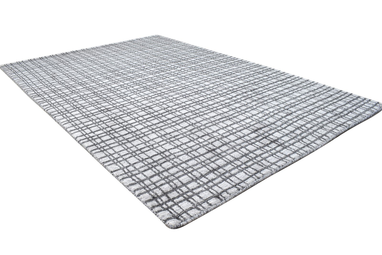 4' X 6' Rug Silk Charcoal Modern Handloom Scandinavian Plaids Room Size Carpet 7864159010965
