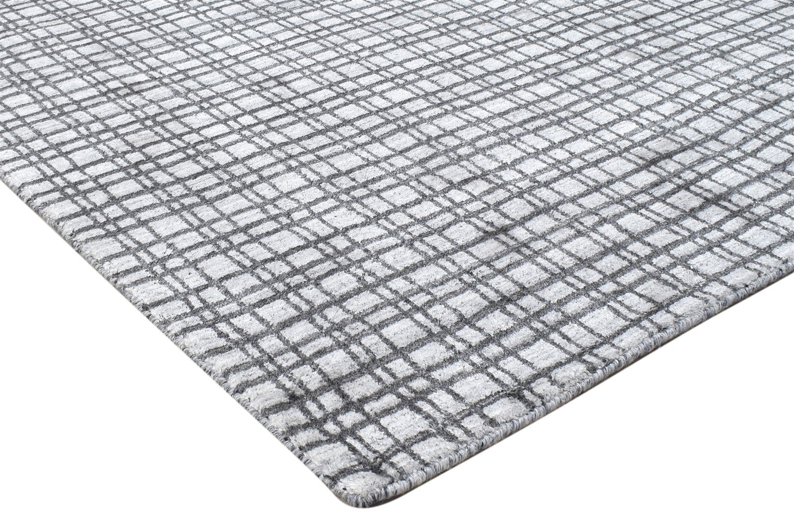 4' X 6' Rug Silk Charcoal Modern Handloom Scandinavian Plaids Room Size Carpet 7864159010965