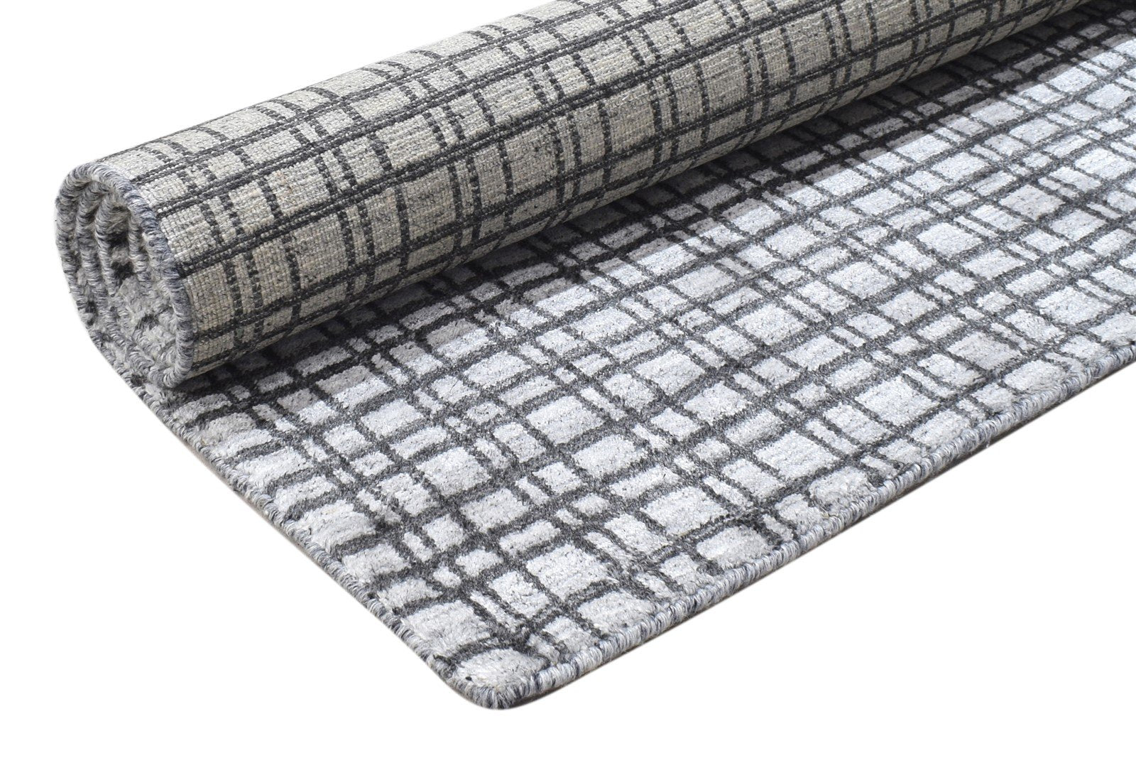 4' X 6' Rug Silk Charcoal Modern Handloom Scandinavian Plaids Room Size Carpet 7864159010965