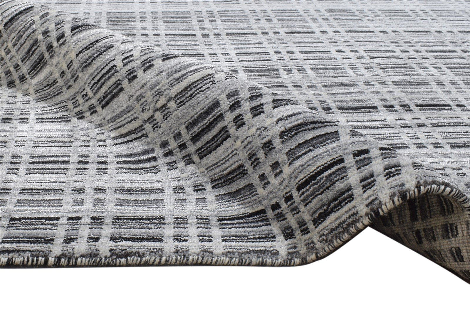 4' X 6' Rug Silk Charcoal Modern Handloom Scandinavian Plaids Room Size Carpet 7864160780437