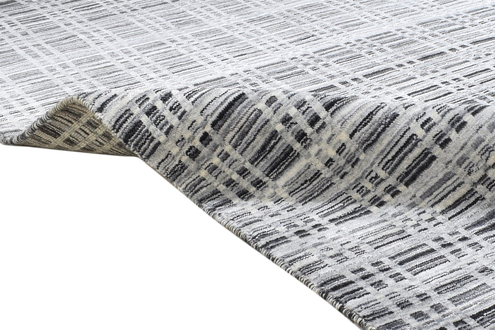 4' X 6' Rug Silk Charcoal Modern Handloom Scandinavian Plaids Room Size Carpet 7864160780437