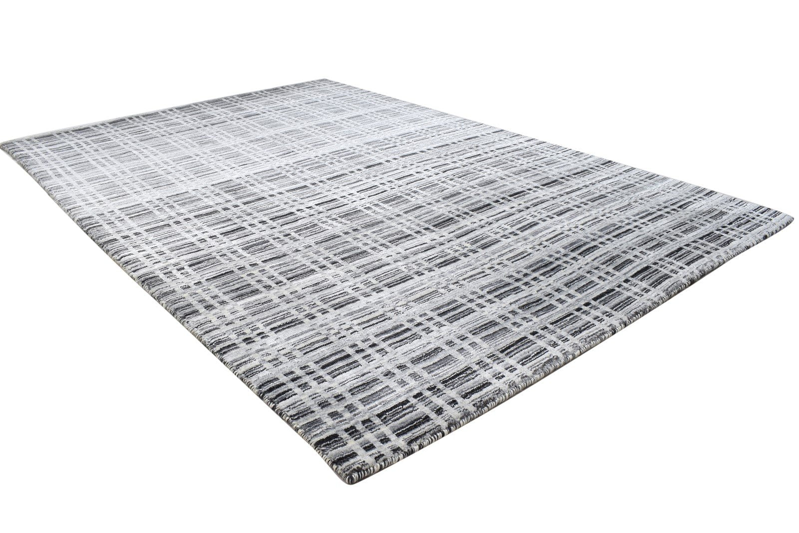 4' X 6' Rug Silk Charcoal Modern Handloom Scandinavian Plaids Room Size Carpet 7864160780437