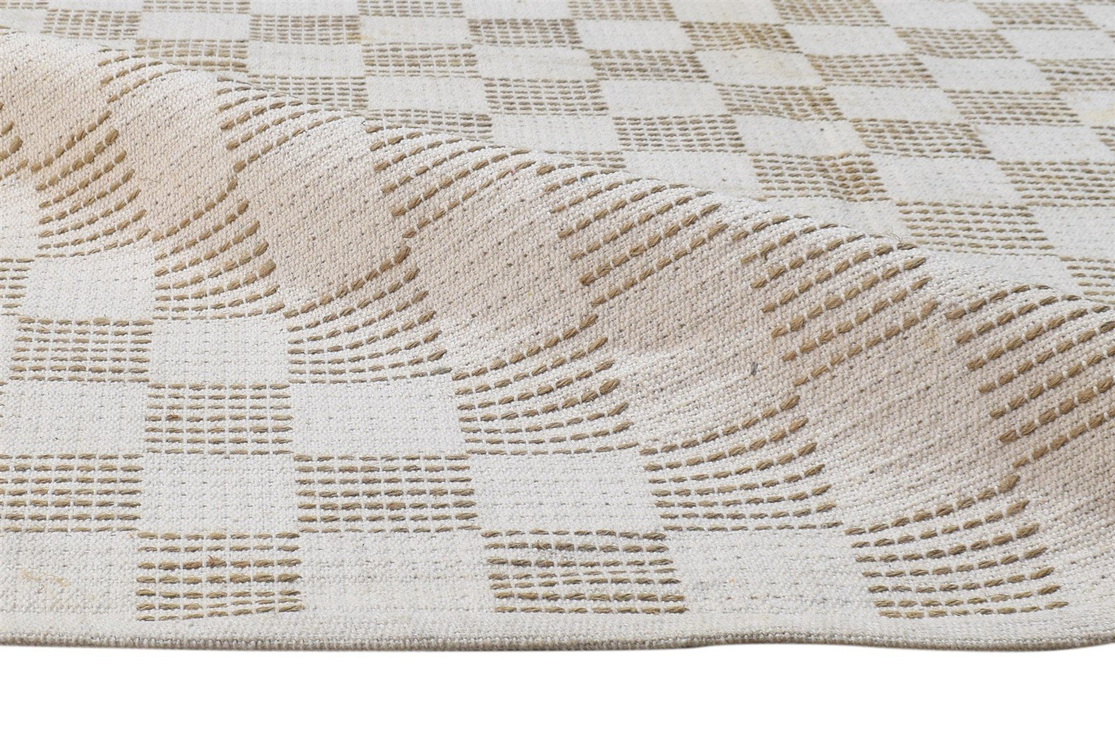 4' X 6' Rug Wool Beige Modern Dhurrie Scandinavian Geometric Room Size Carpet 7864673534101