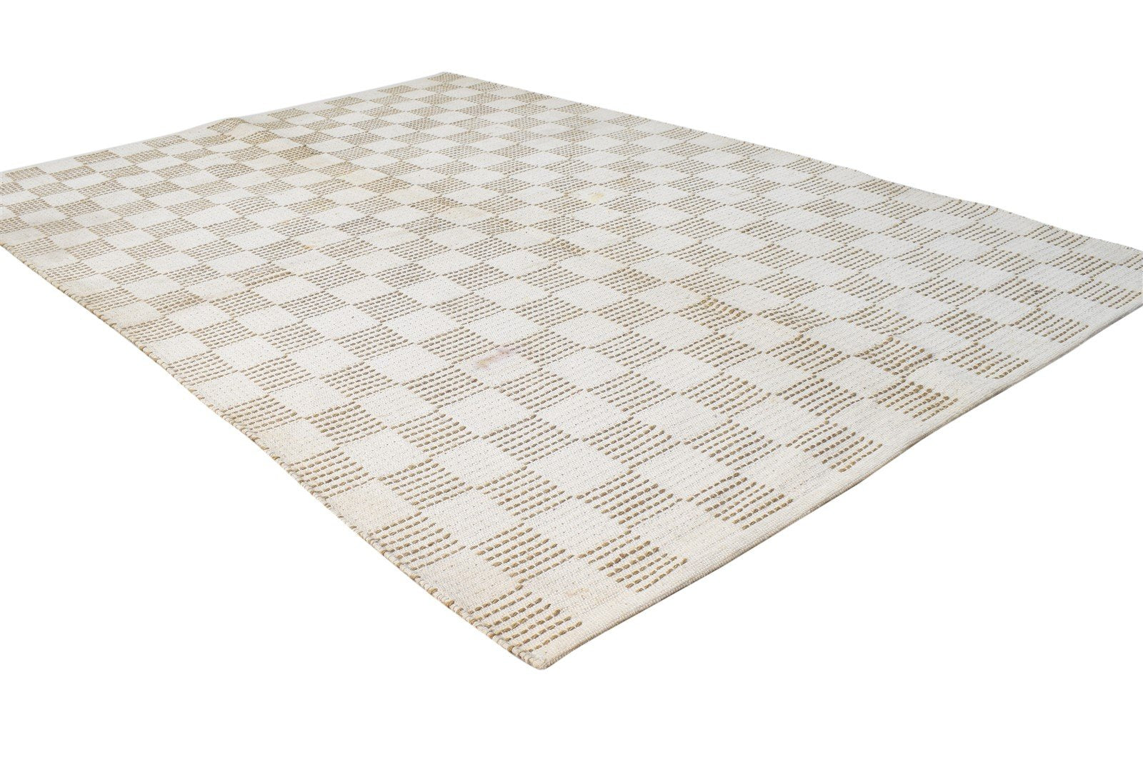 4' X 6' Rug Wool Beige Modern Dhurrie Scandinavian Geometric Room Size Carpet 7864673534101