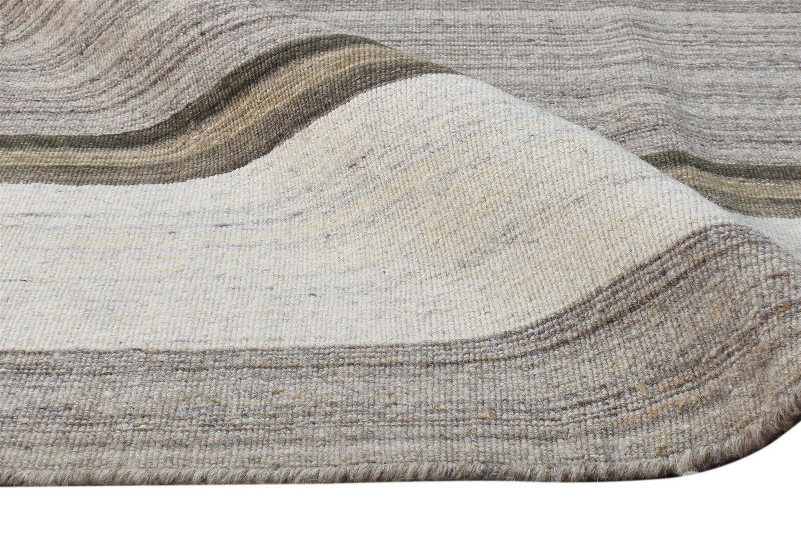 4' X 6' Rug Wool Beige Modern Dhurrie Scandinavian Striped Room Size Carpet 7865142640789