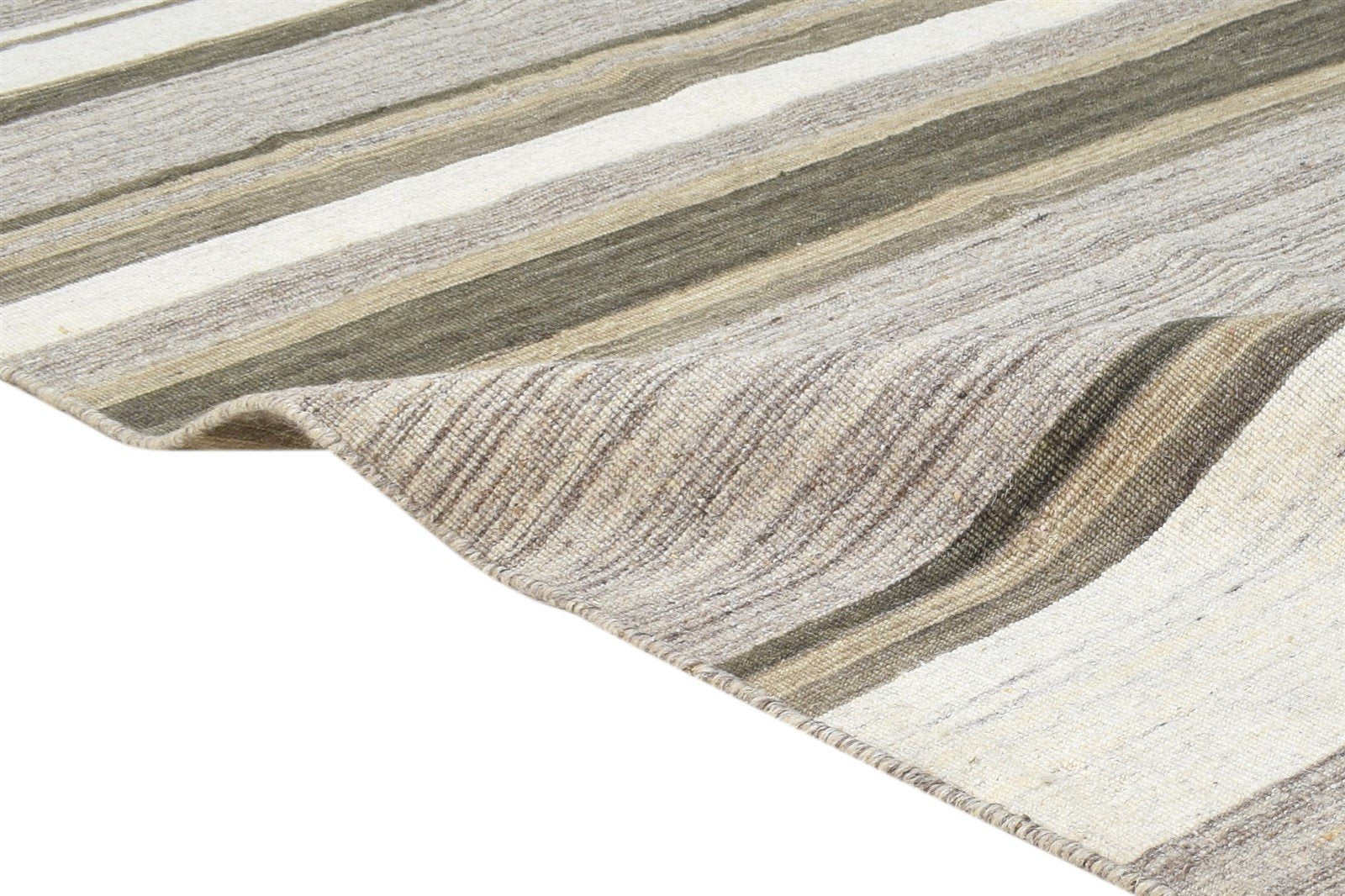 4' X 6' Rug Wool Beige Modern Dhurrie Scandinavian Striped Room Size Carpet 7865142640789