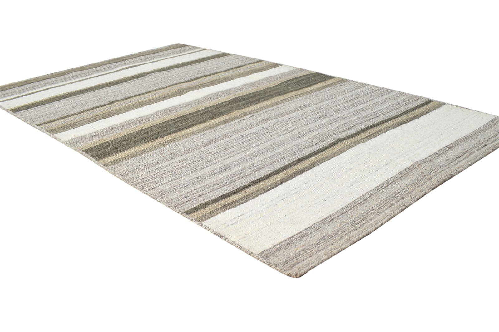 4' X 6' Rug Wool Beige Modern Dhurrie Scandinavian Striped Room Size Carpet 7865142640789