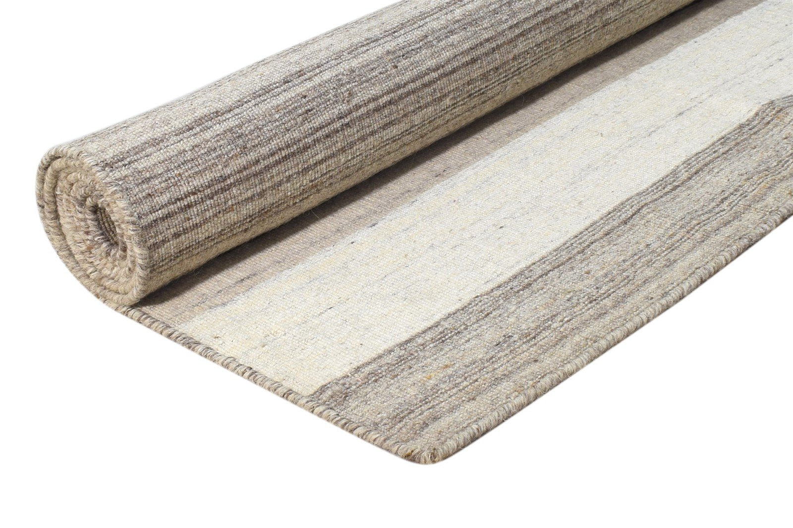 4' X 6' Rug Wool Beige Modern Dhurrie Scandinavian Striped Room Size Carpet 7865142640789