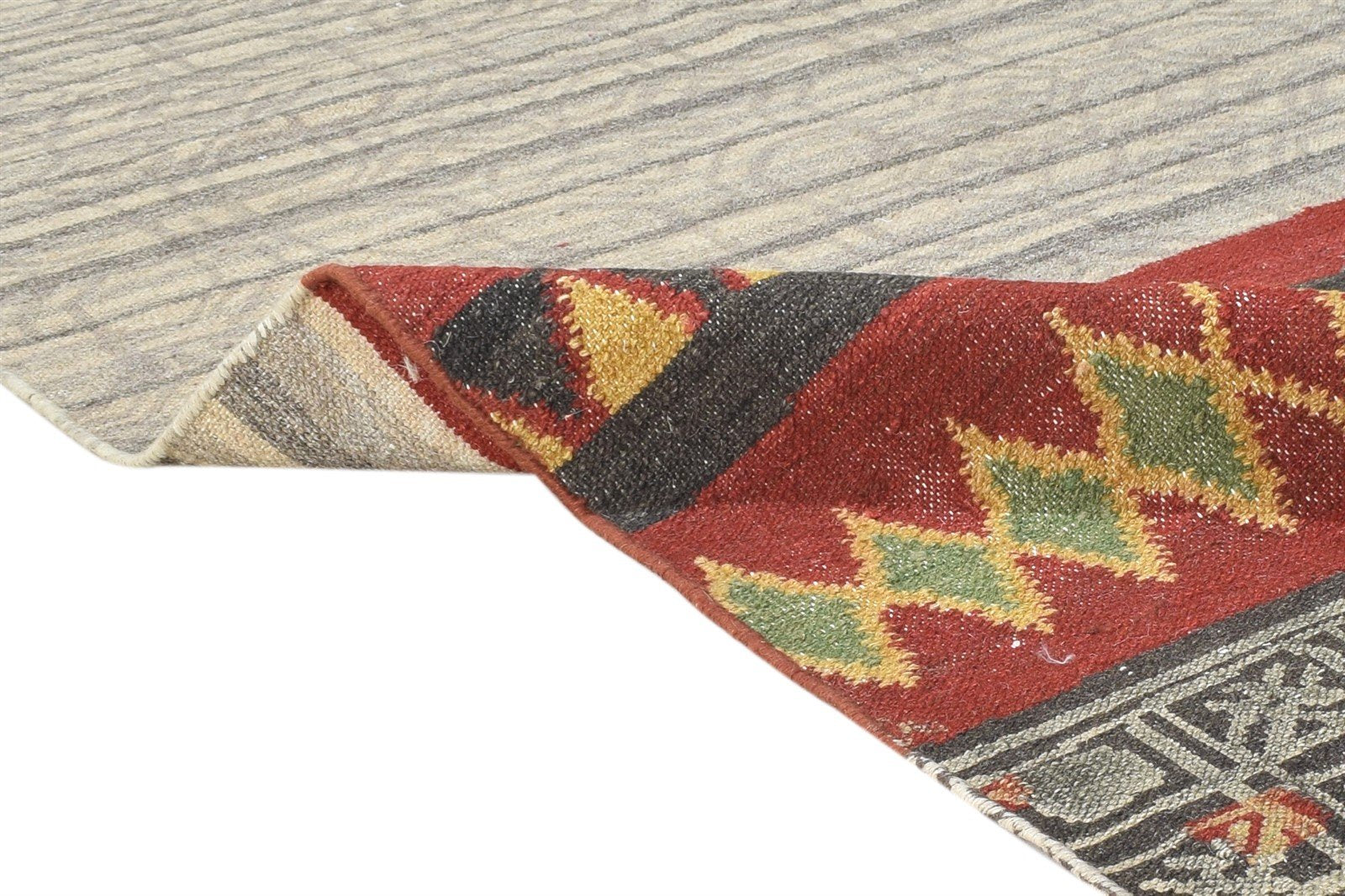 4' X 6' Rug Wool Beige Modern Dhurrie Scandinavian Tribal Room Size Carpet 7864673304725