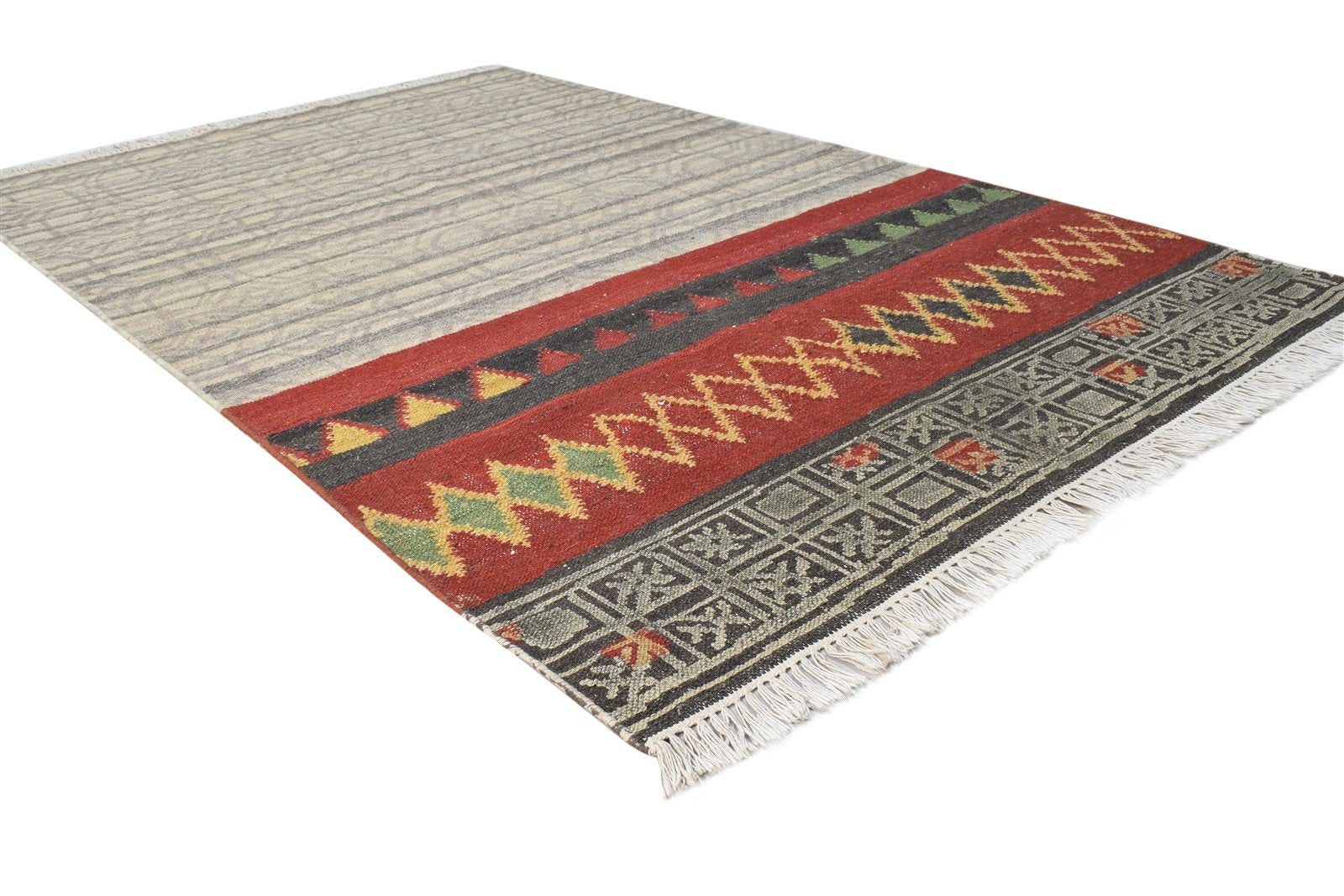 4' X 6' Rug Wool Beige Modern Dhurrie Scandinavian Tribal Room Size Carpet 7864673304725