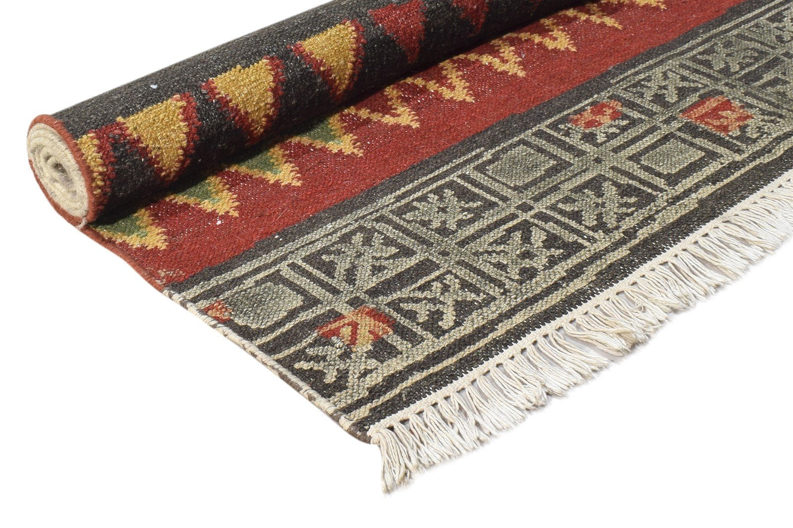 4' X 6' Rug Wool Beige Modern Dhurrie Scandinavian Tribal Room Size Carpet 7864673304725