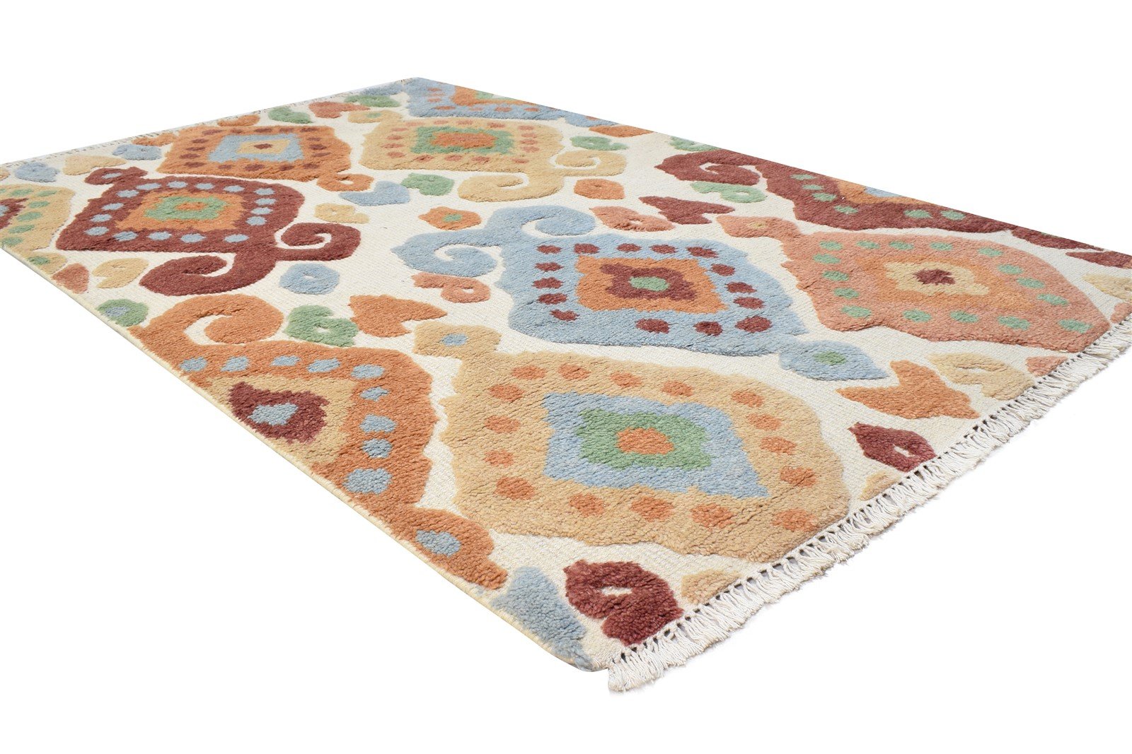 4' X 6' Rug Wool Beige Modern Hand Knotted European Ikat Room Size Carpet 7865003147413
