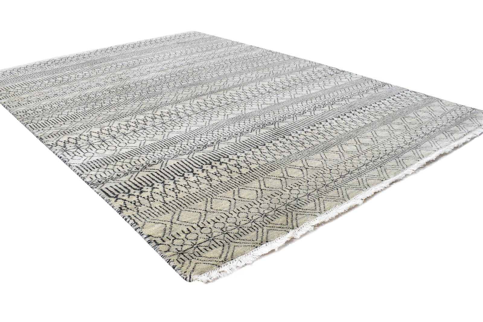 Audrie 4' X 6' Rug Wool Beige Modern Hand Knotted Scandinavian Trellis 7864980144277