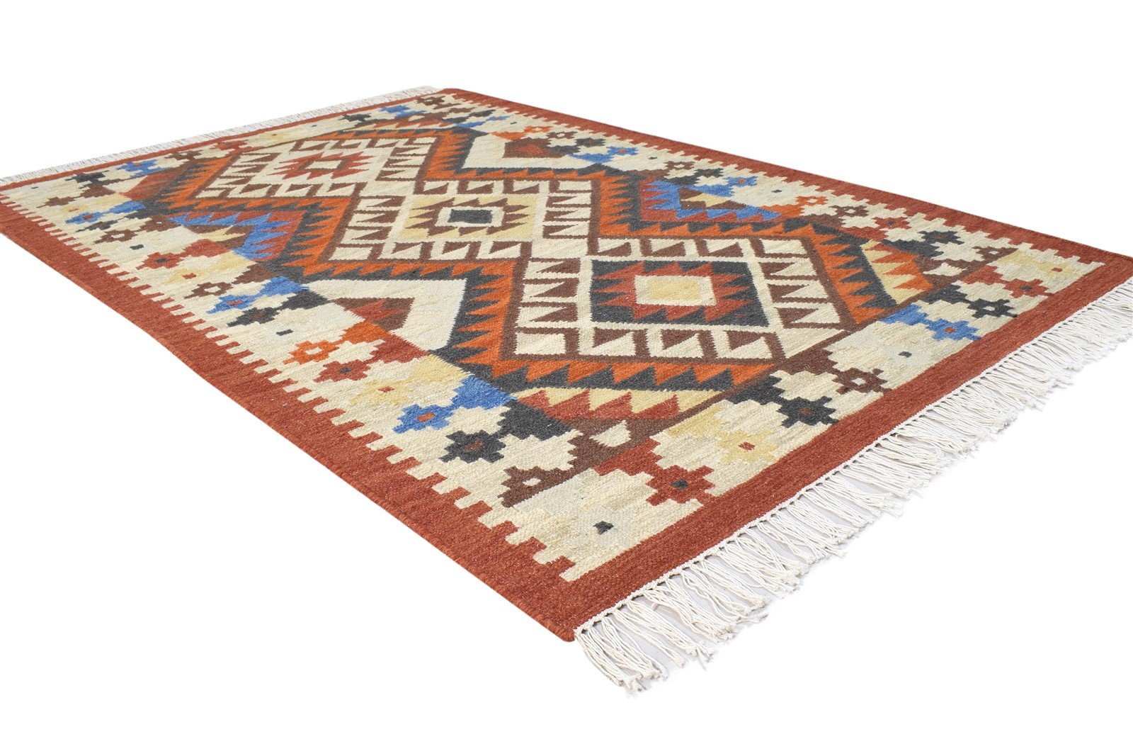 4' X 6' Rug Wool Beige Southwestern Dhurrie American Tribal Room Size Carpet 7865001181333