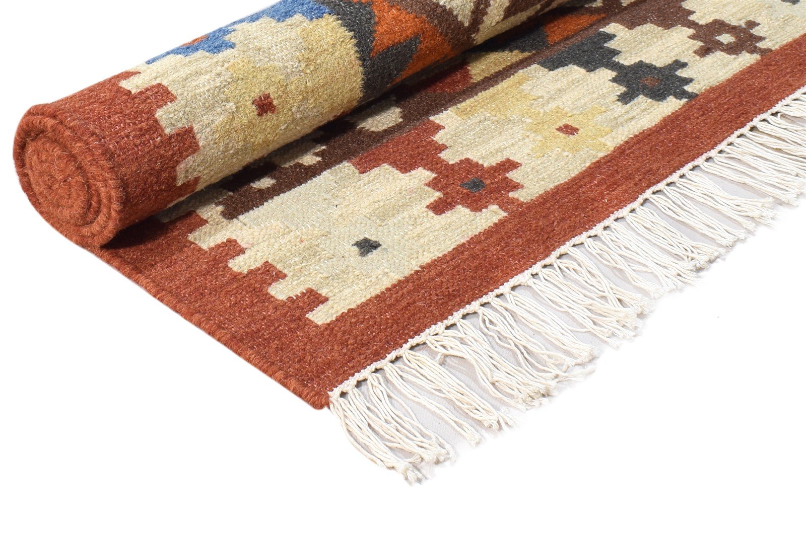 4' X 6' Rug Wool Beige Southwestern Dhurrie American Tribal Room Size Carpet 7865001181333
