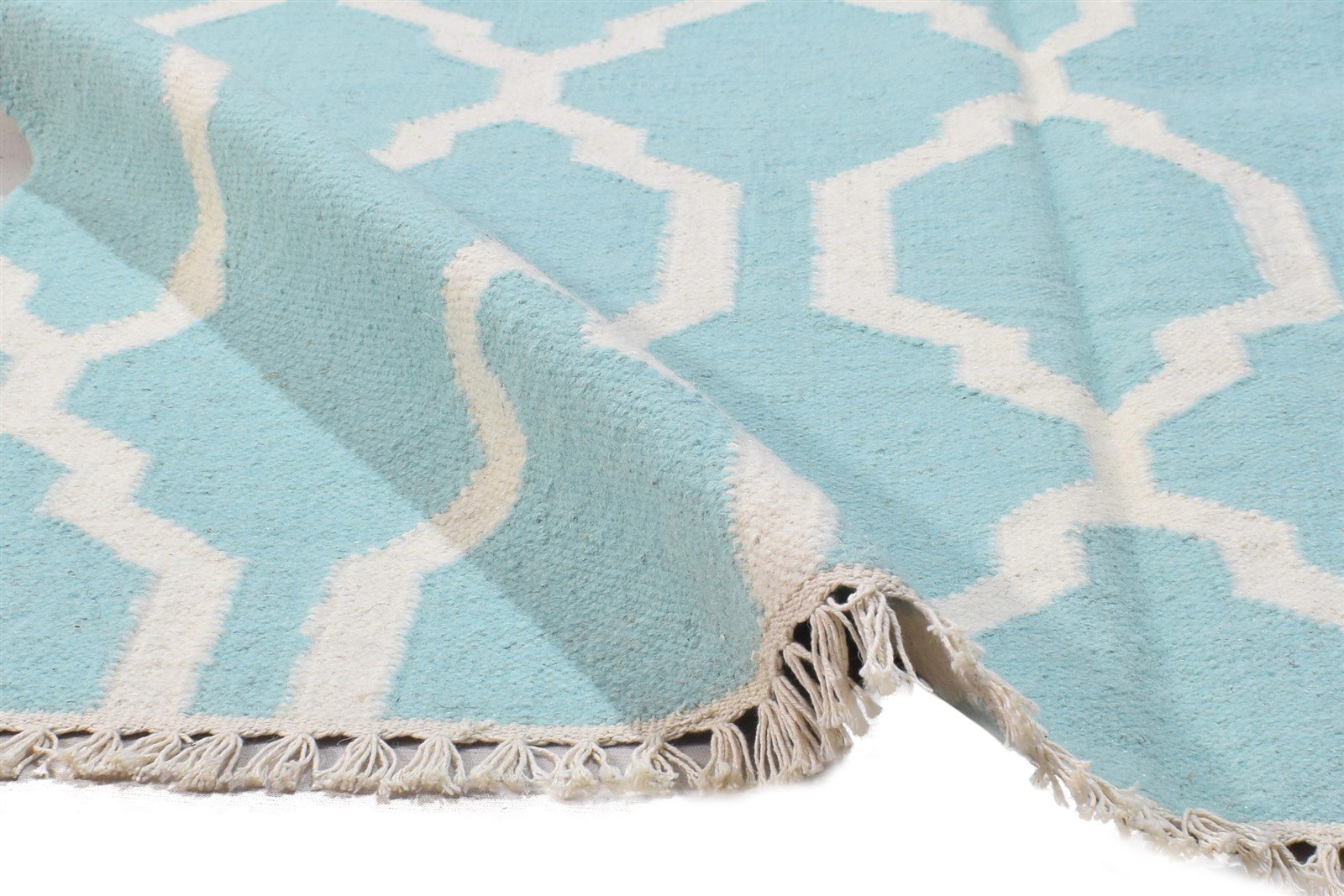 4' X 6' Rug Wool Blue Modern Dhurrie Moroccan Trellis Room Size Carpet 7864388452501