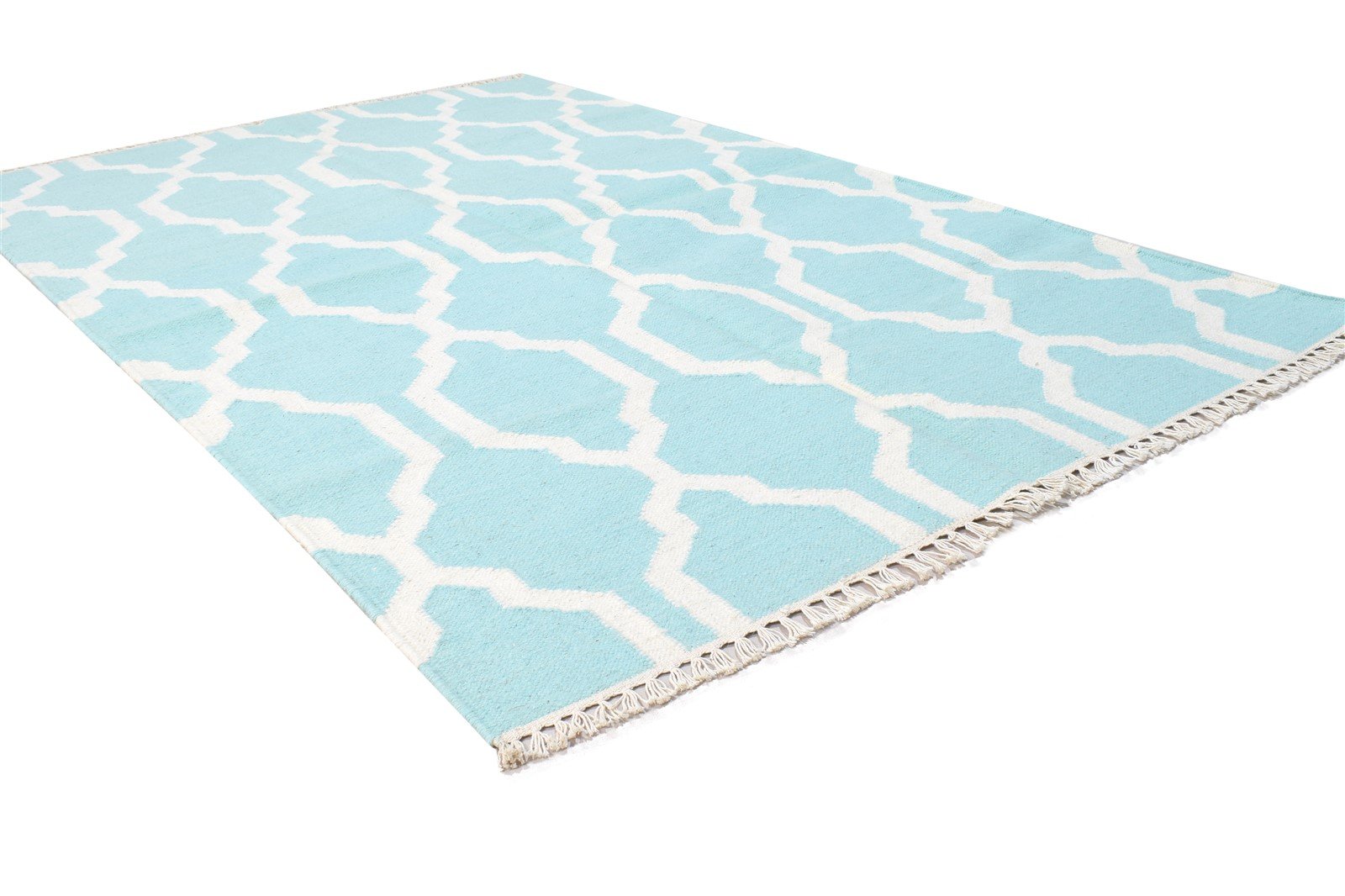 4' X 6' Rug Wool Blue Modern Dhurrie Moroccan Trellis Room Size Carpet 7864388452501