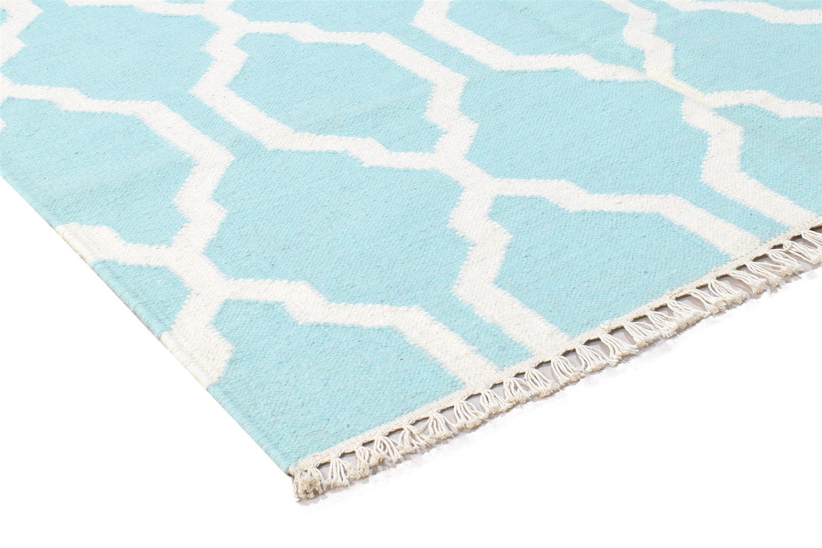4' X 6' Rug Wool Blue Modern Dhurrie Moroccan Trellis Room Size Carpet 7864388452501