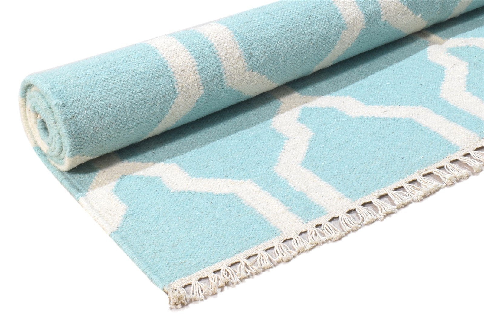 4' X 6' Rug Wool Blue Modern Dhurrie Moroccan Trellis Room Size Carpet 7864388452501