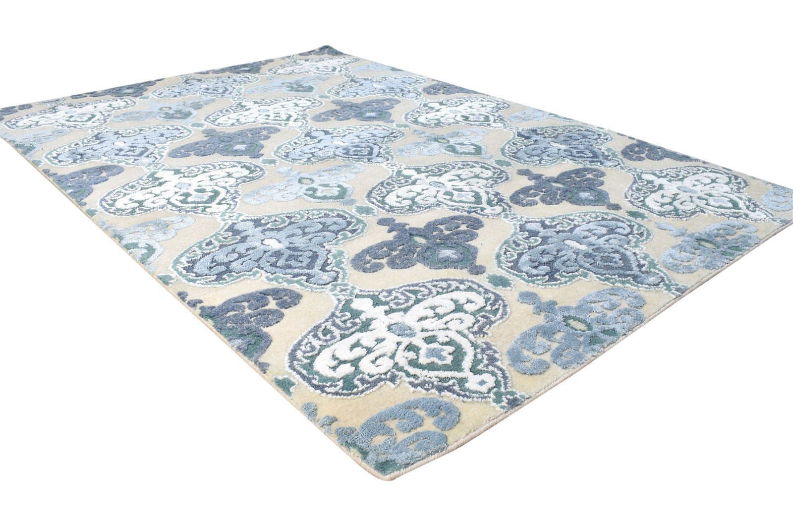 4' X 6' Rug Wool Blue Modern Hand Knotted European Damask Room Size Carpet 7865116852373