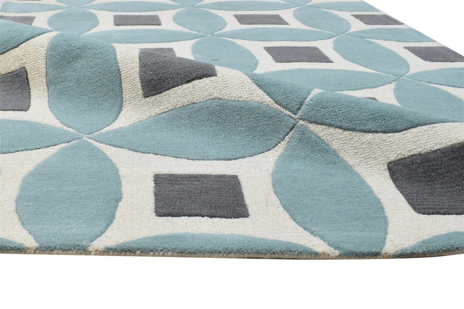 4' X 6' Rug Wool Blue Modern Hand Tufted Moroccan Geometric Room Size Carpet 7864308826261