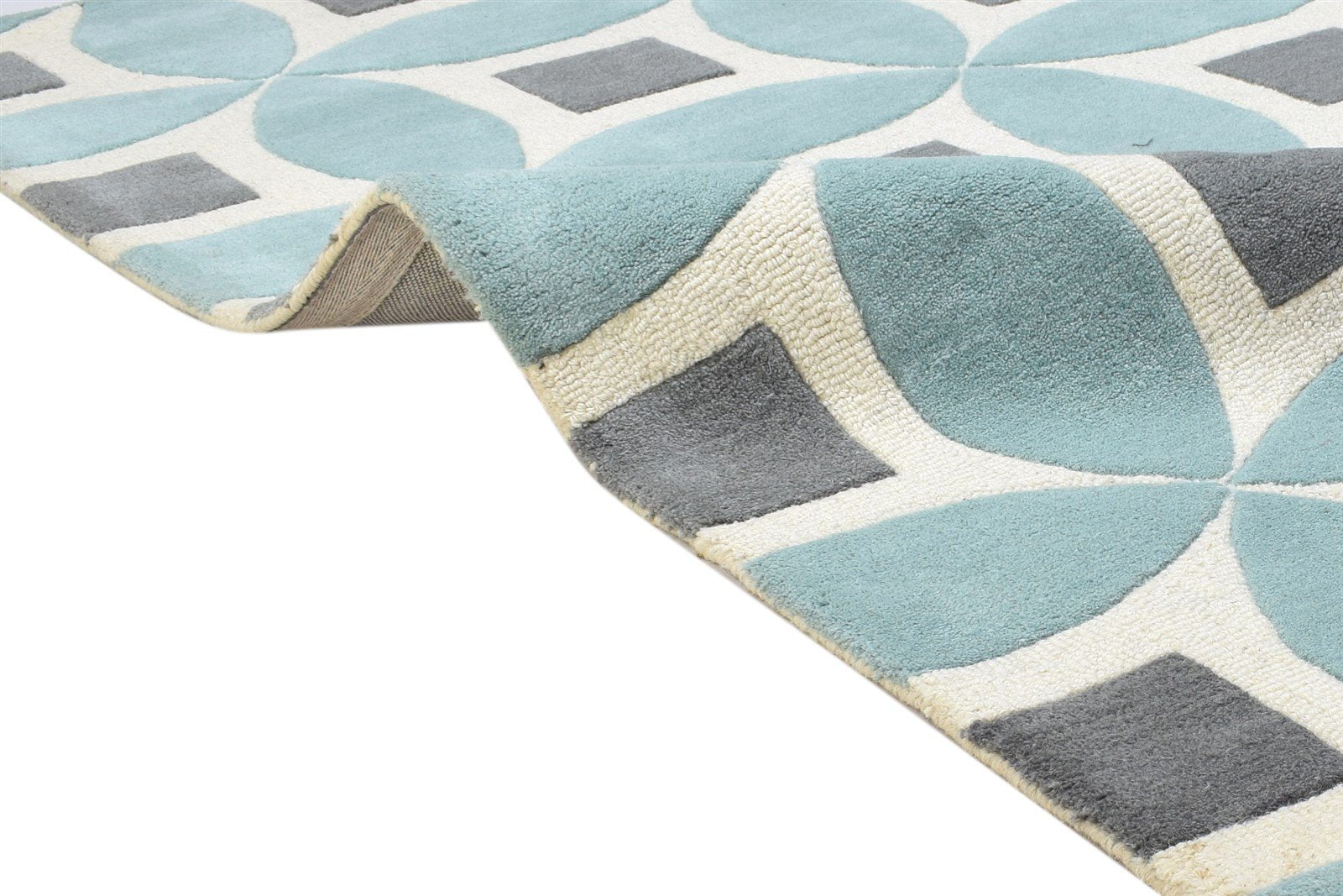 4' X 6' Rug Wool Blue Modern Hand Tufted Moroccan Geometric Room Size Carpet 7864308826261