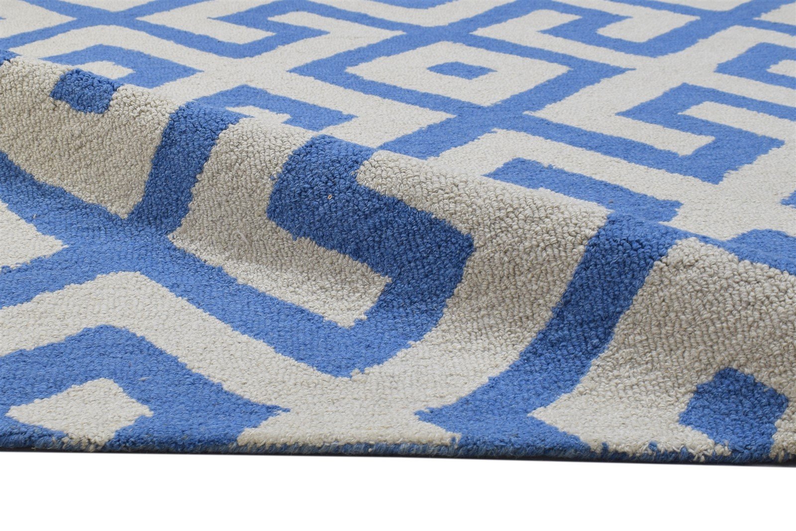 4' X 6' Rug Wool Blue Modern Hand Tufted Scandinavian Geometric Room Size Carpet 7864306860181