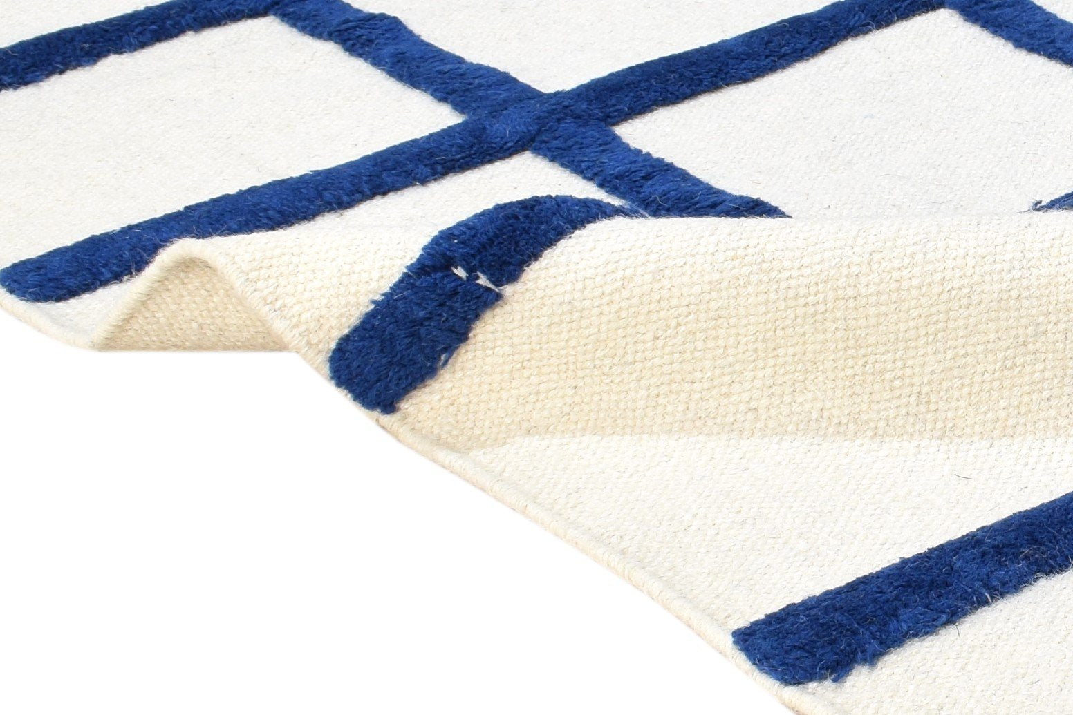 4' X 6' Rug Wool Blue Modern Hand Tufted Scandinavian Plaids Room Size Carpet 7865004064917