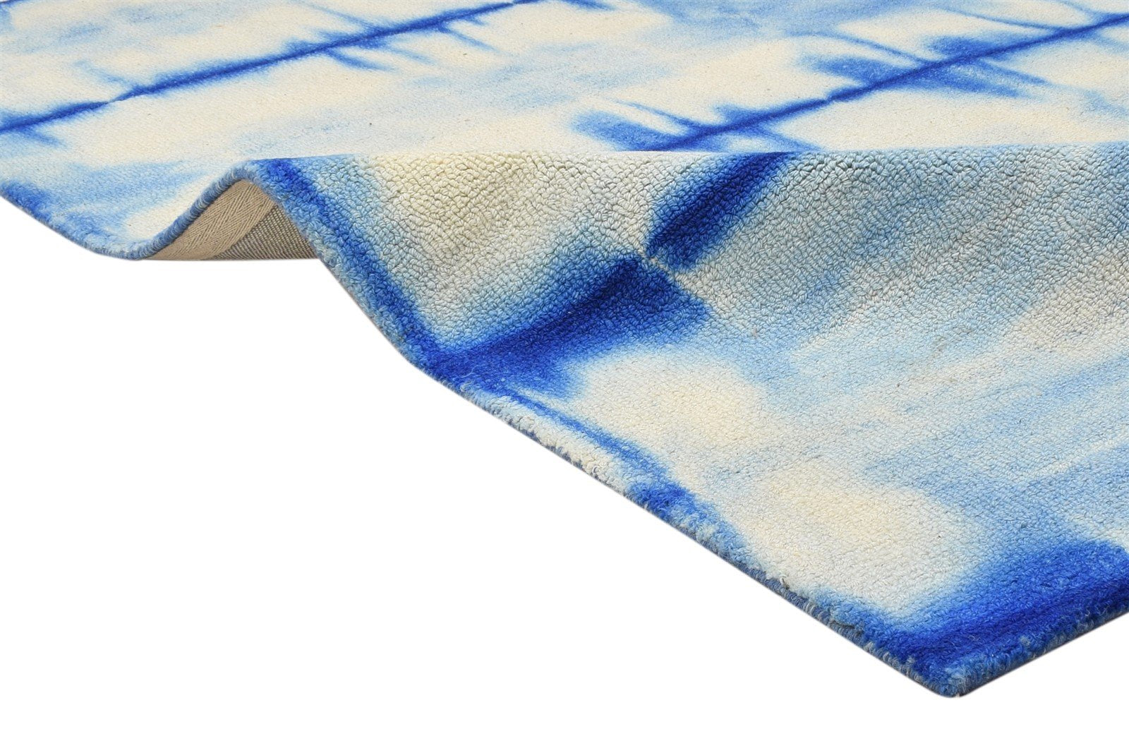 4' X 6' Rug Wool Blue Modern Hand Tufted Shibori Tie Dye Room Size Carpet 7864309186709