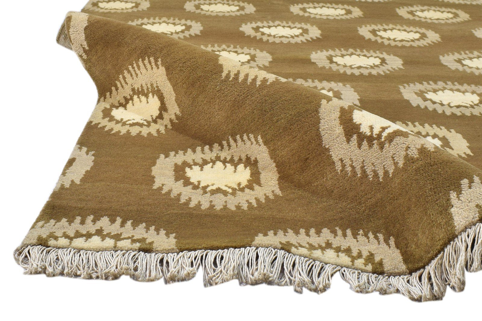4' X 6' Rug Wool Brown Modern Hand Knotted Indian Circles Room Size Carpet 7860693336213