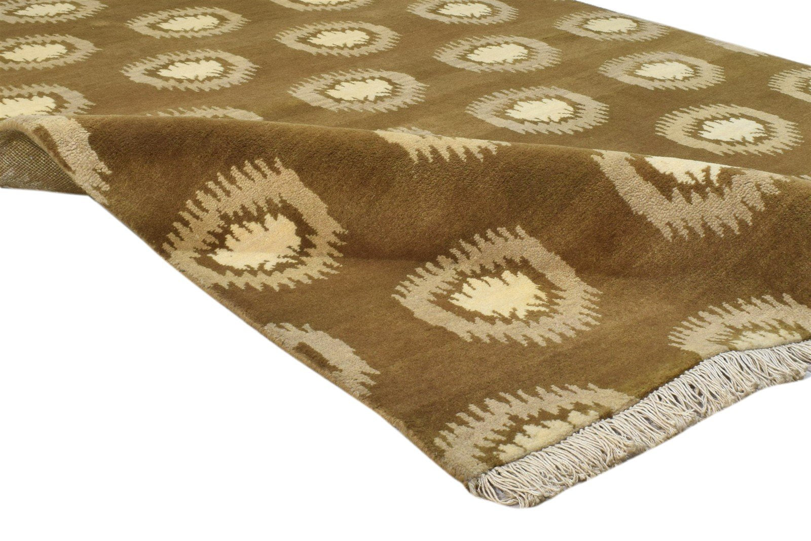 4' X 6' Rug Wool Brown Modern Hand Knotted Indian Circles Room Size Carpet 7860693336213