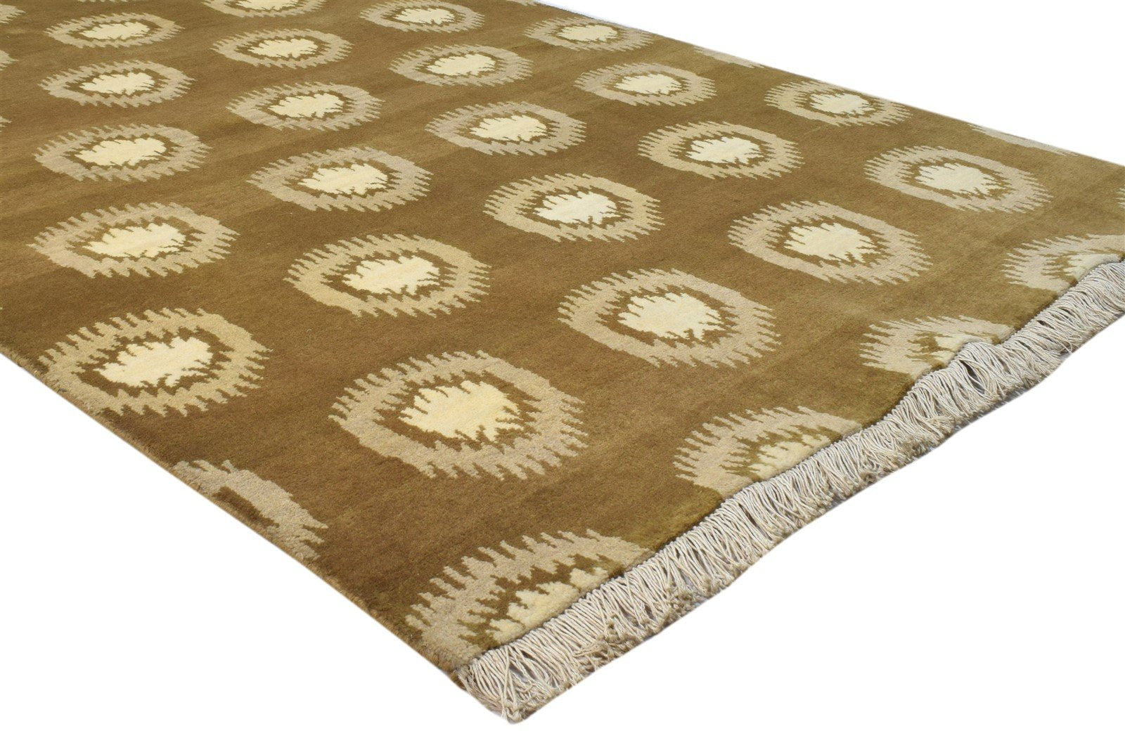 4' X 6' Rug Wool Brown Modern Hand Knotted Indian Circles Room Size Carpet 7860693336213