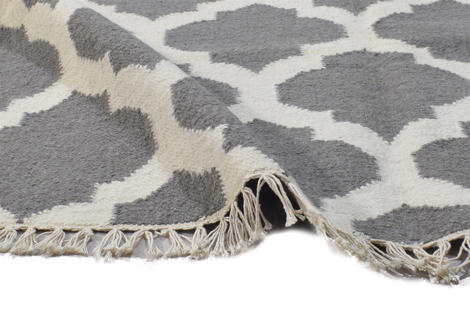 4' X 6' Rug Wool Dark Grey Modern Dhurrie Moroccan Trellis Room Size Carpet 7864389599381