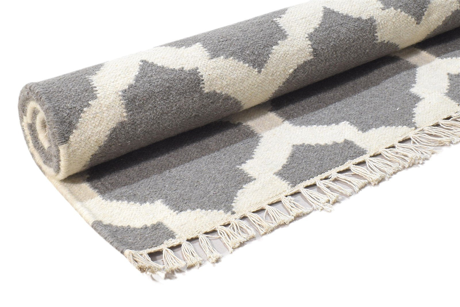 4' X 6' Rug Wool Dark Grey Modern Dhurrie Moroccan Trellis Room Size Carpet 7864389599381