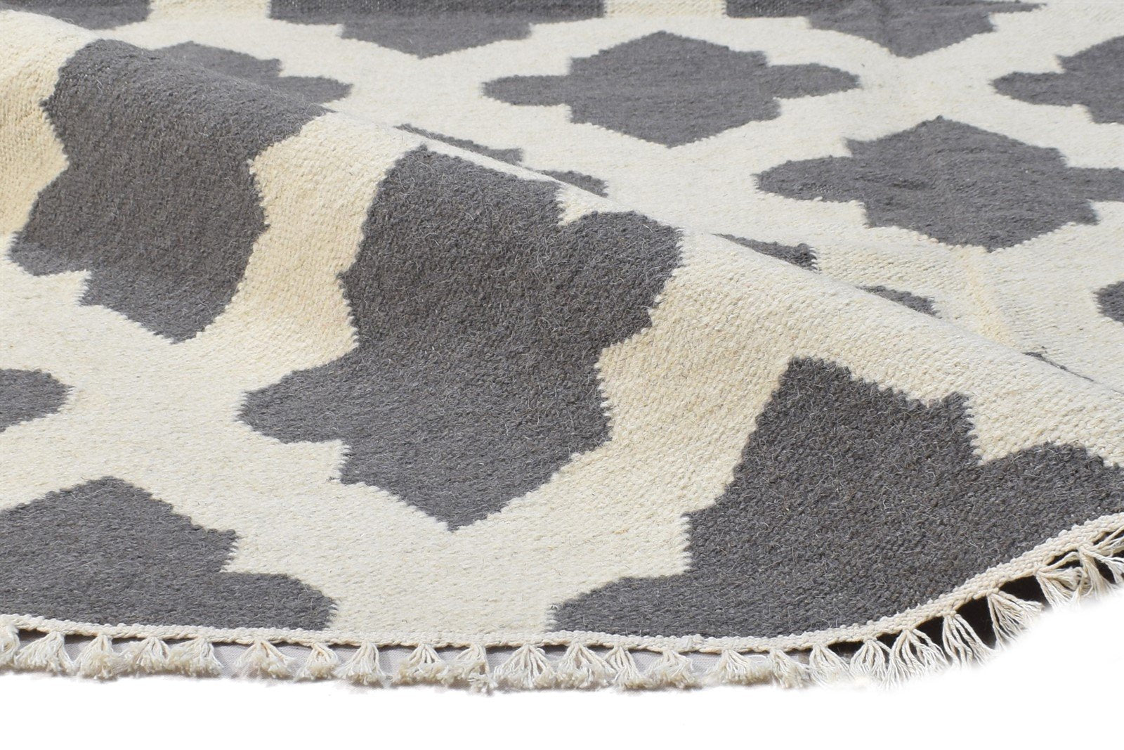 4' X 6' Rug Wool Dark Grey Modern Dhurrie Moroccan Trellis Room Size Carpet 7864394219669