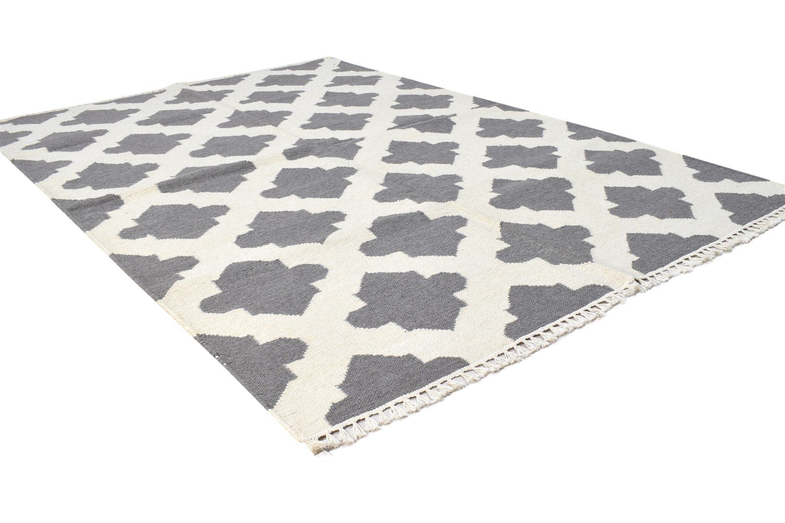 4' X 6' Rug Wool Dark Grey Modern Dhurrie Moroccan Trellis Room Size Carpet 7864394219669