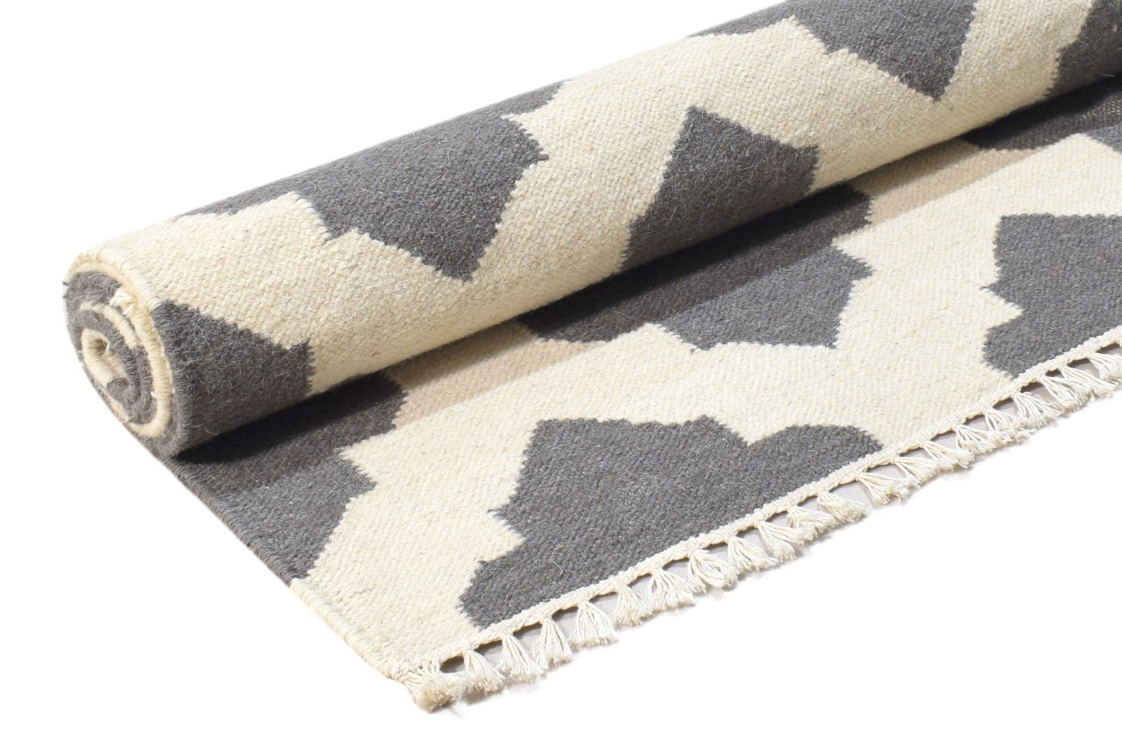 4' X 6' Rug Wool Dark Grey Modern Dhurrie Moroccan Trellis Room Size Carpet 7864394219669