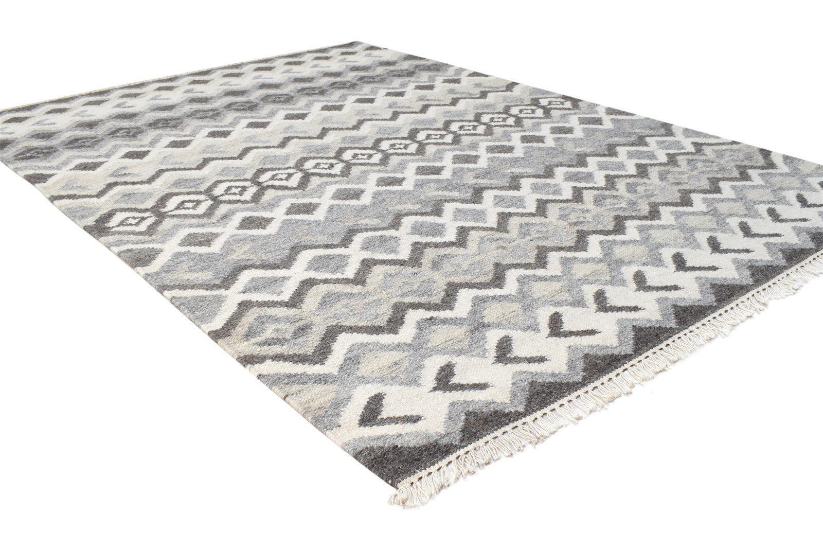 4' X 6' Rug Wool Grey Modern Dhurrie Scandinavian Striped Room Size Carpet 7864990531733