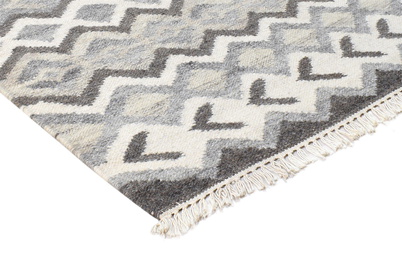 4' X 6' Rug Wool Grey Modern Dhurrie Scandinavian Striped Room Size Carpet 7864990531733
