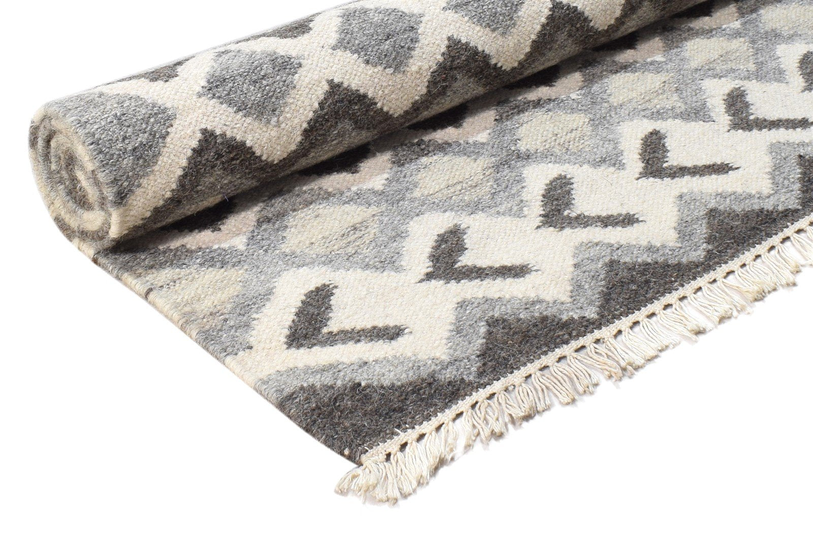 4' X 6' Rug Wool Grey Modern Dhurrie Scandinavian Striped Room Size Carpet 7864990531733