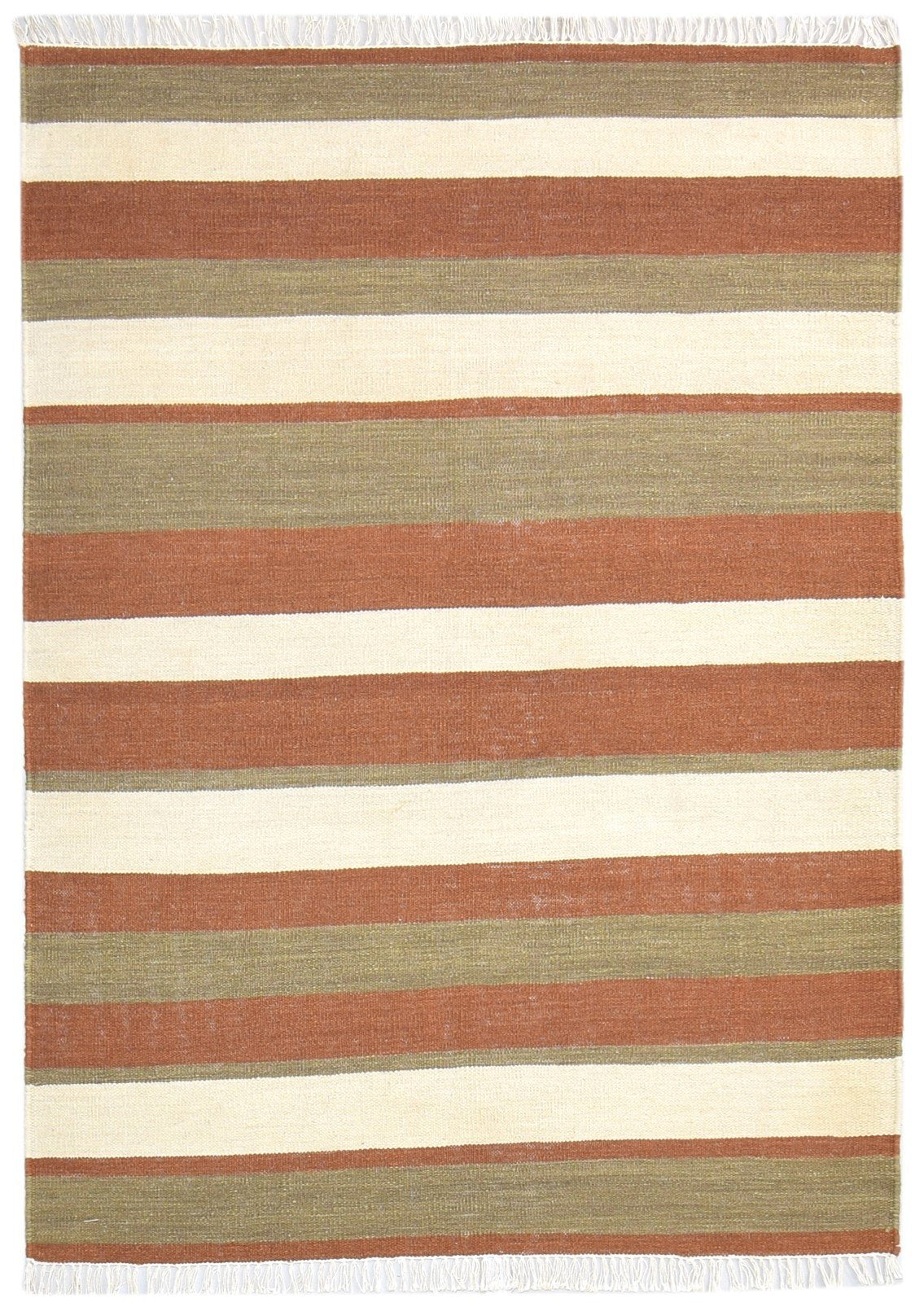 4' X 6' Rug Wool Ivory Modern Dhurrie Scandinavian Striped Room Size Carpet 7864989974677
