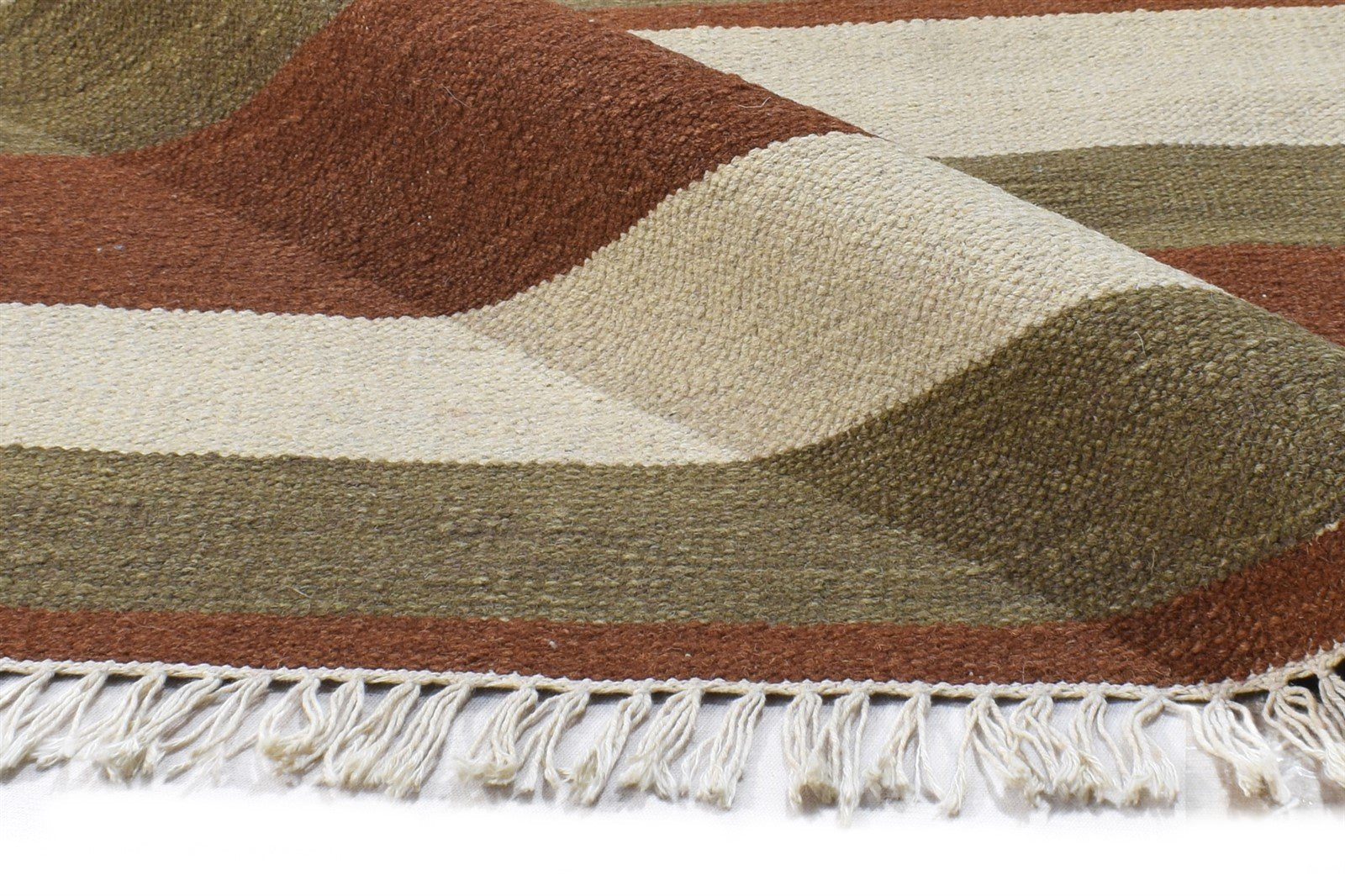 4' X 6' Rug Wool Ivory Modern Dhurrie Scandinavian Striped Room Size Carpet 7864989974677