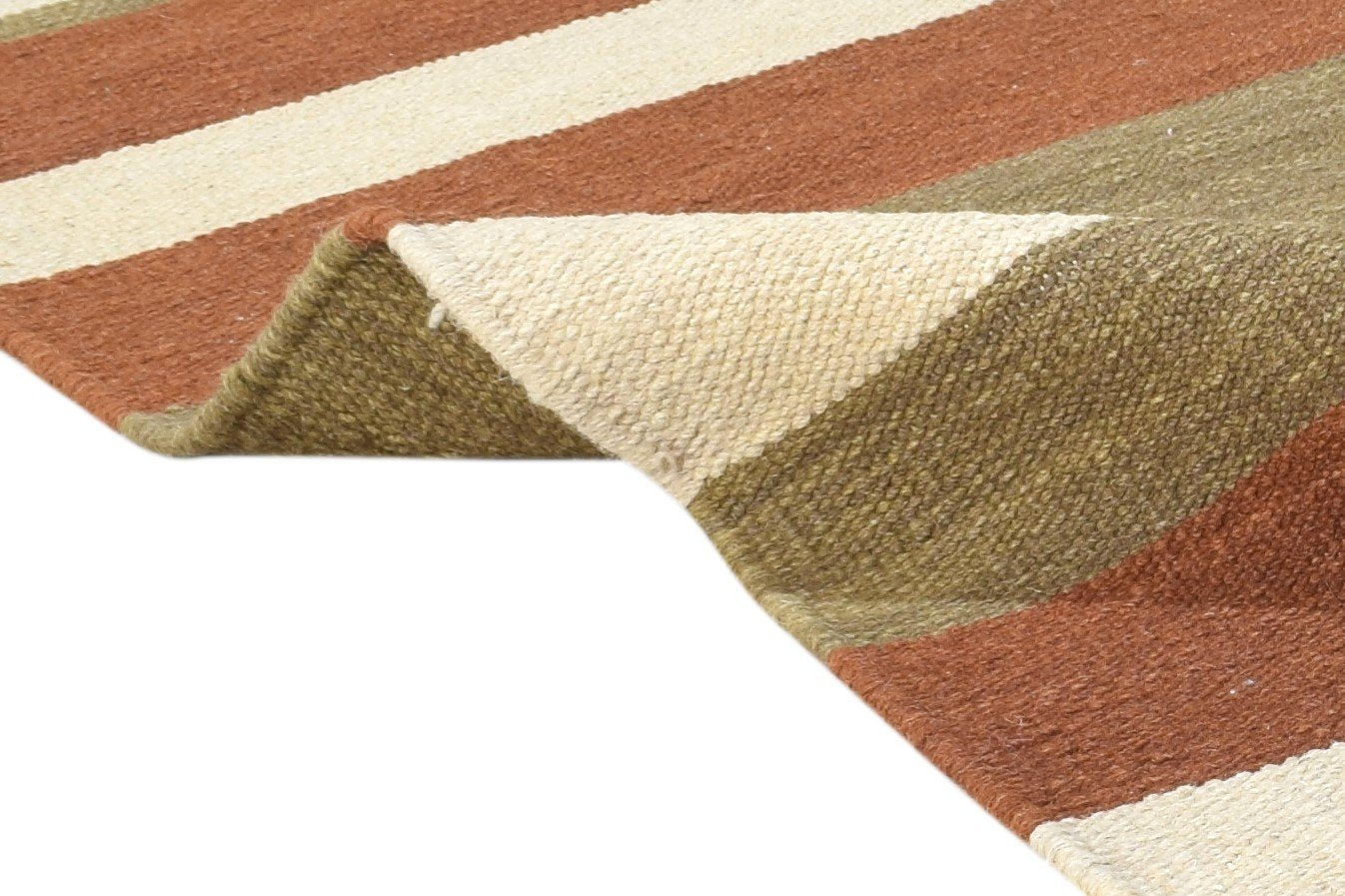 4' X 6' Rug Wool Ivory Modern Dhurrie Scandinavian Striped Room Size Carpet 7864989974677