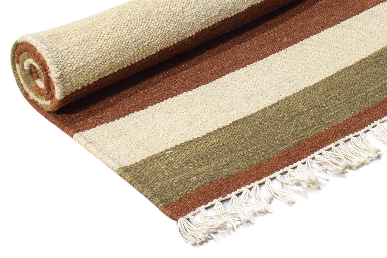 4' X 6' Rug Wool Ivory Modern Dhurrie Scandinavian Striped Room Size Carpet 7864989974677