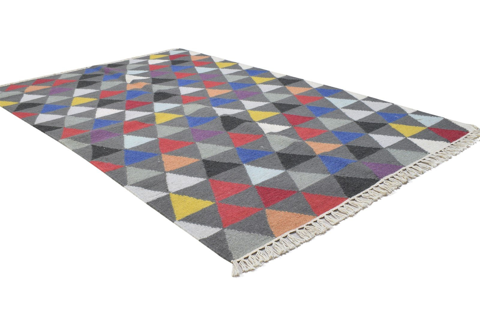 Monah 4' X 6' Rug Wool Multi Color Modern Dhurrie Bohemian Triangles 7864350867605