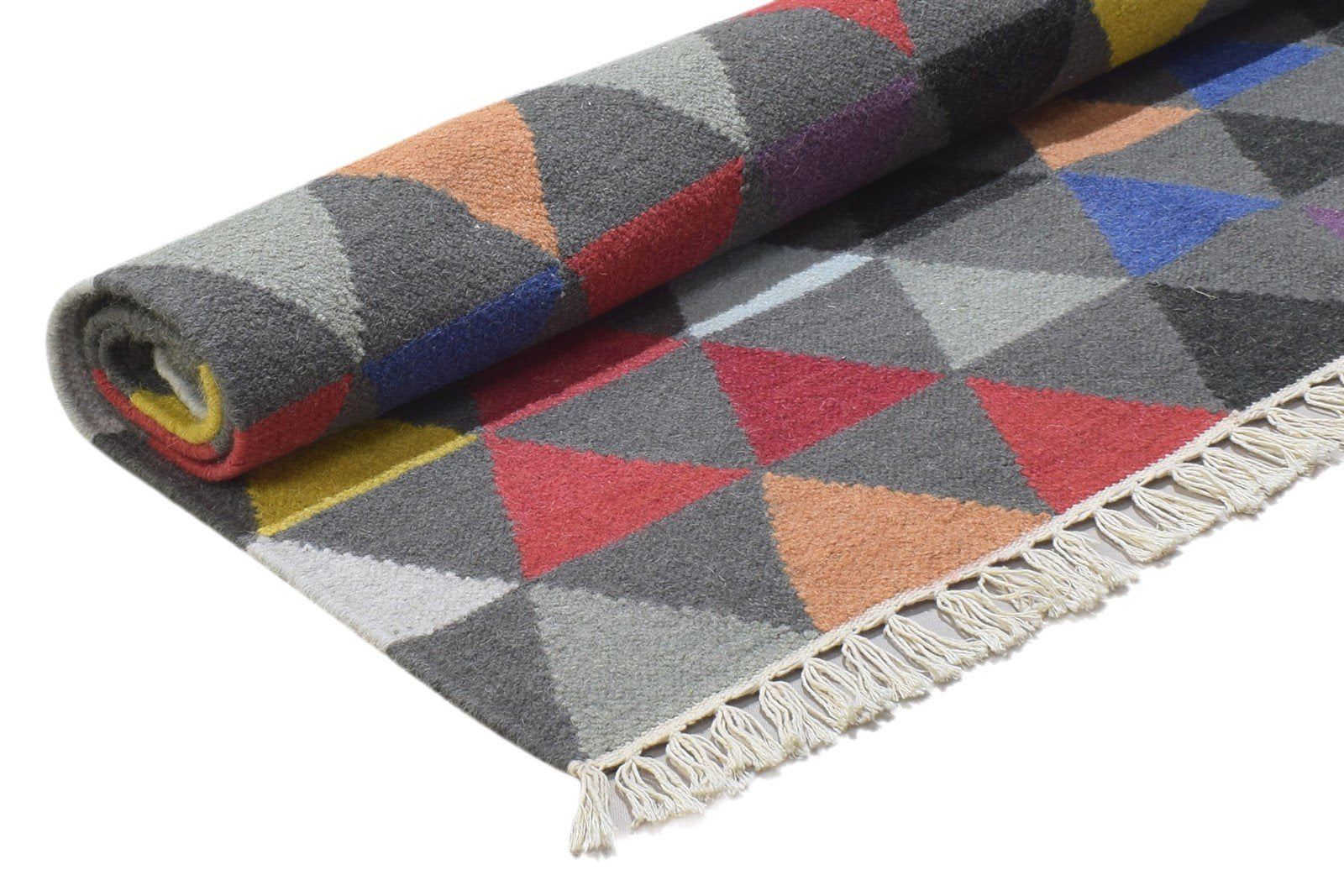 Monah 4' X 6' Rug Wool Multi Color Modern Dhurrie Bohemian Triangles 7864350867605