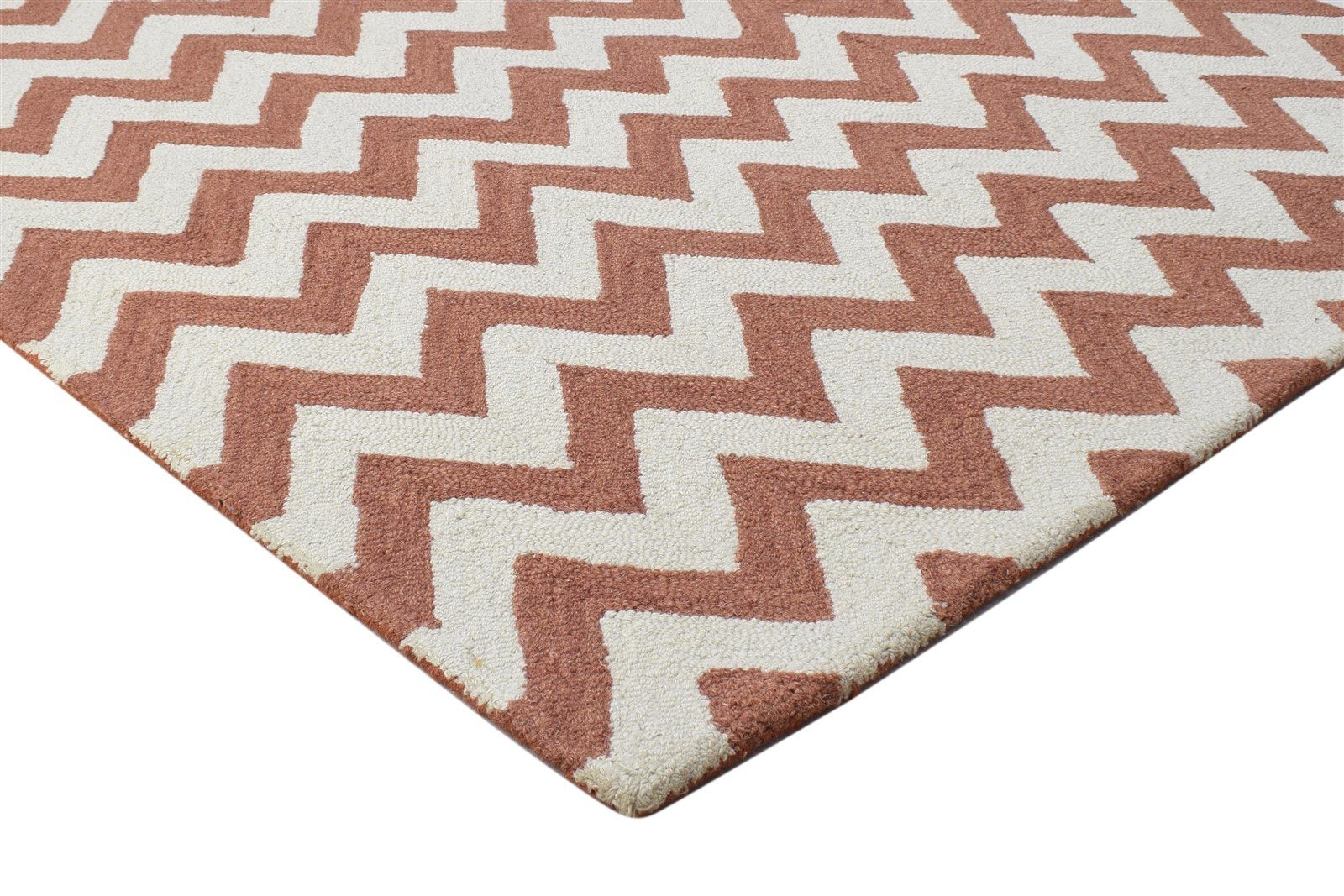 4' X 6' Rug Wool Rust Modern Hand Tufted Scandinavian Chevron Room Size Carpet 7864300830869