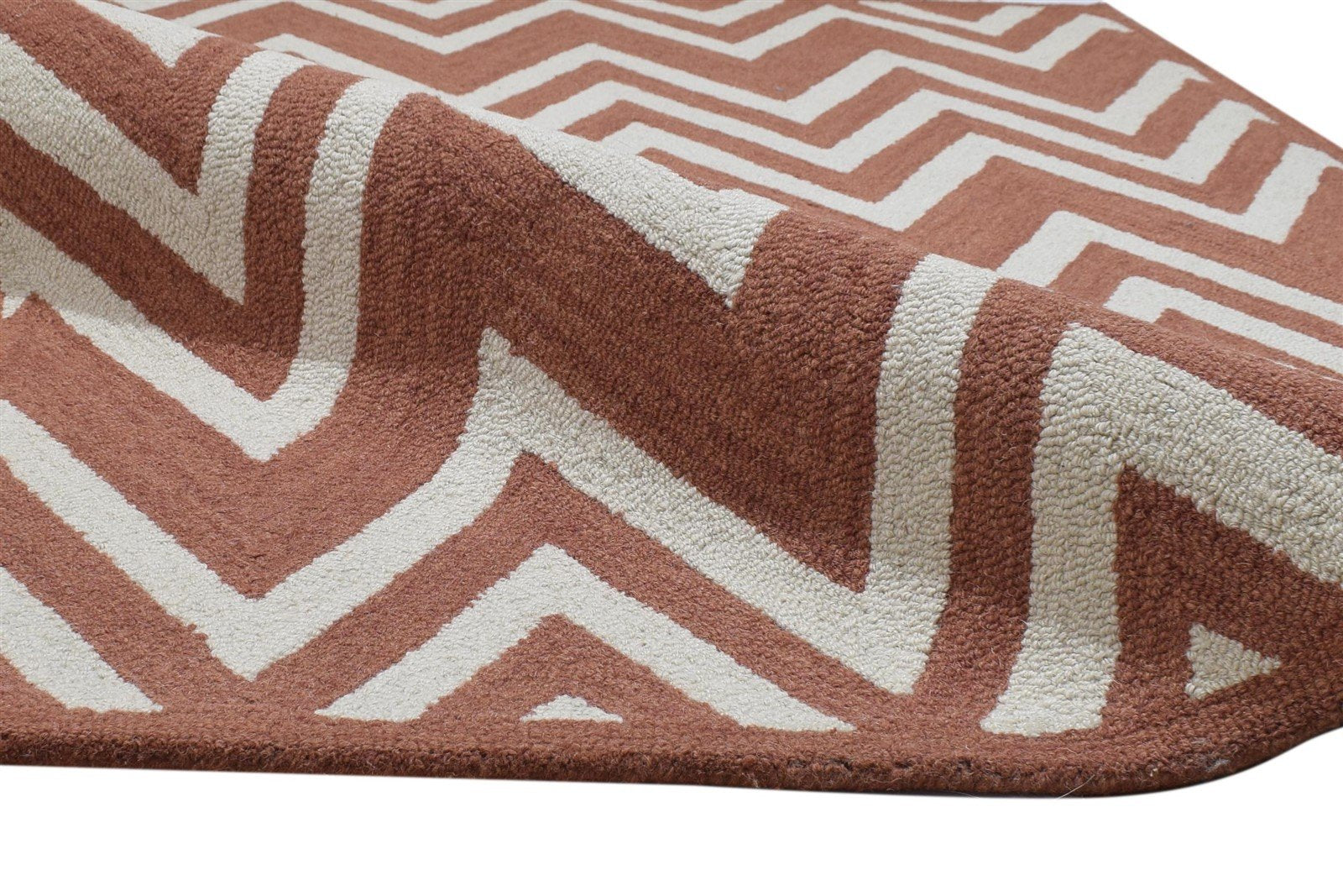 4' X 6' Rug Wool Rust Modern Hand Tufted Scandinavian Chevron Room Size Carpet 7864303517845